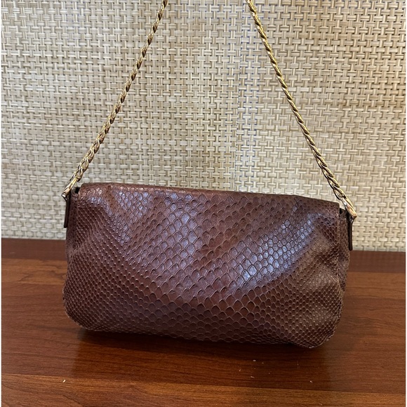 🌟HP🌟VTG 1990s Cole Haan Brown Reptile Embossed Leather Convertible Messenger - Picture 14 of 16